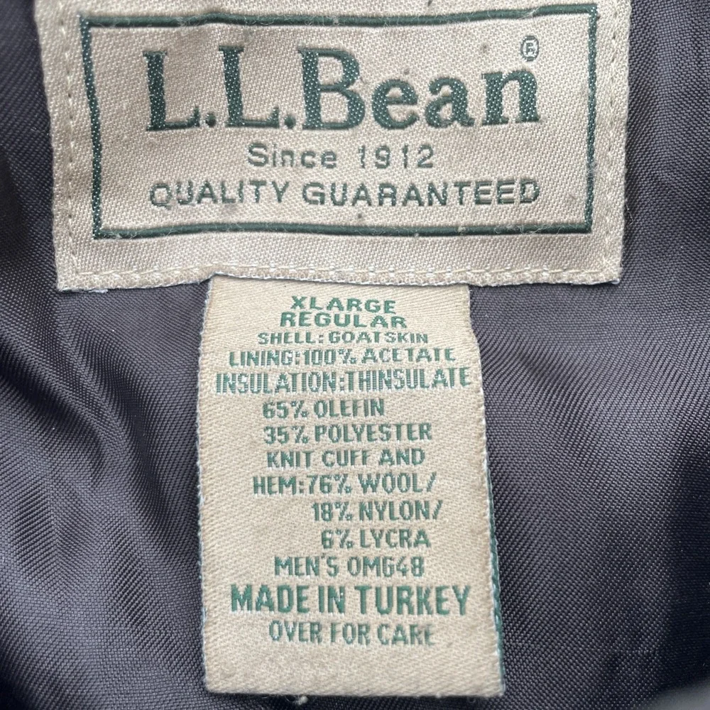 LL BEAN BROWN GOATSKIN LEATHER A-2 BOMBER FLIGHT JACKET XL PILOT AVIATOR COAT